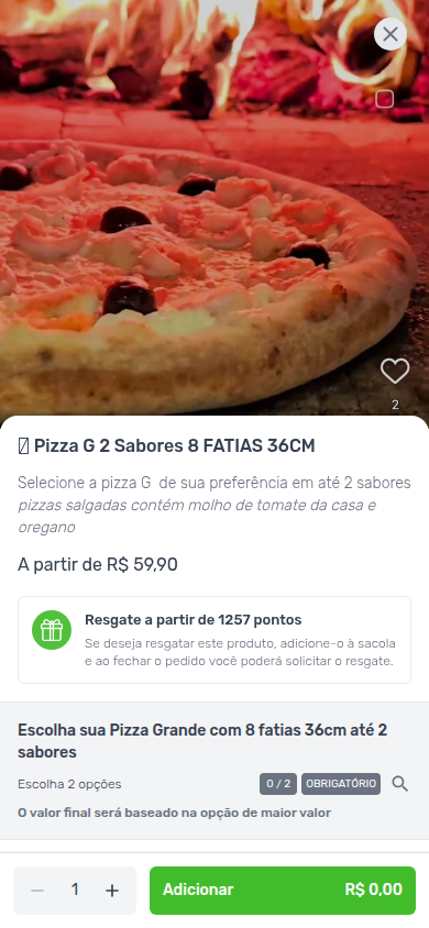 Item do Pizzaí com sabores